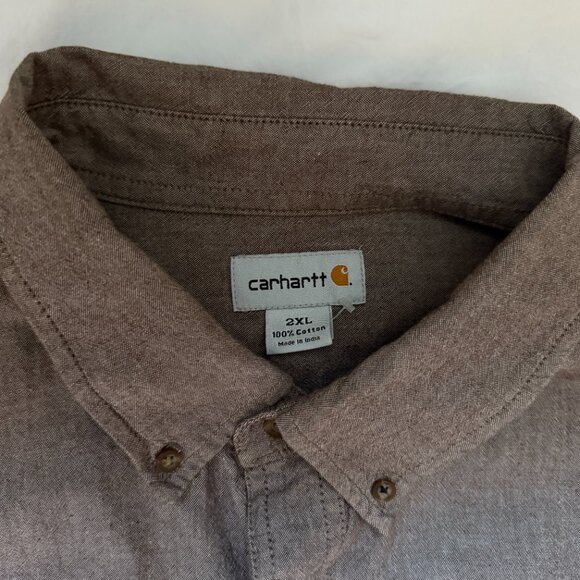 Carhartt men's work shirt, brown twill, button down, size 2xl, EUC - Picture 2 of 5